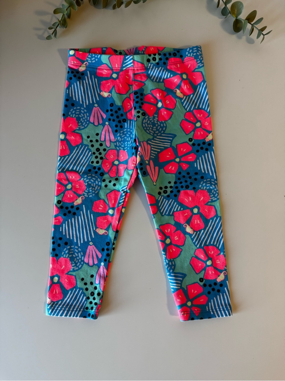 Cat & Jack Floral Leggings Girls Size 18 Months Bright Pink Blue